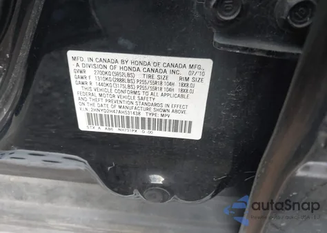 2010 Acura Mdx Technology Package z USA, uszkodzony, nr VIN 2HNYD2H47AH531438